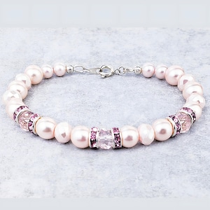 PINK PEARL Bracelet| Rosy Pink Pearls Swarovski Pink Crystals Rose Rhinestone Bead Bracelet| Pink Pearl Crystal Delicate Bracelet