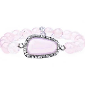 LOVE & HEALING Bracelet | Pink Quartz Gemstone Bracelet| Pavé Cubic Zirconia Pink Quartz Stone Beaded Bracelet