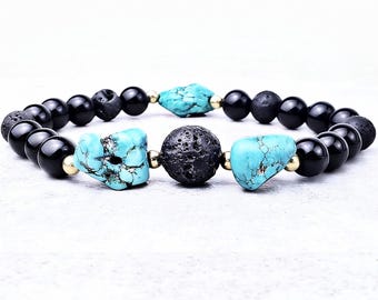 Turquoise Nugget Lava Stone Bracelet | Black Onyx Aromatherapy Bracelet