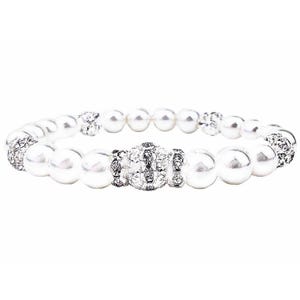 The “IVORY PEARL” Bracelet| Silver Rhinestone Bracelet| Pearl Bead Bracelet| Stretch Bracelet| Pearl Stretch Bracelet