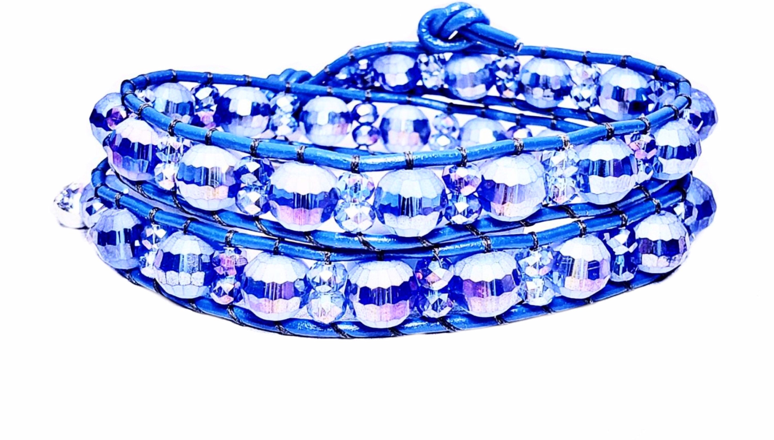 Double Wrap Leather Bracelet Blue Crystal Wrap Bracelet Etsy