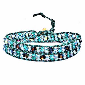 EMERALD GREEN CRYSTAL Two Wrap Bracelet| Emerald Green Leather Two Wrap Bracelet| Emerald Green Swarovski Crystal Wrap Leather Bracelet