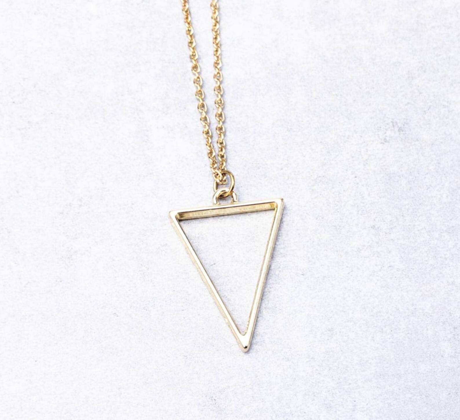 Gold Triangle Pendant Necklace Gold Minimalist Necklace Long Etsy