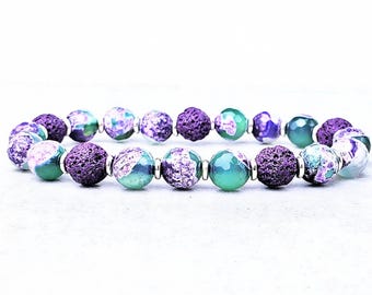 Fire Agate Diffuser Bracelet | Purple Lava Stone Aromatherapy Bracelet