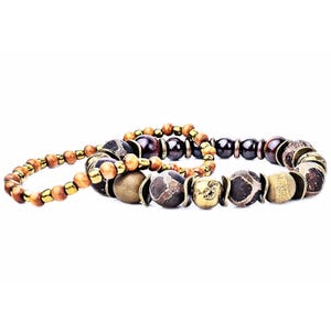 Gold Druzy Stone Bracelet | Tibetan Agate, Garnet Beaded Bracelet
