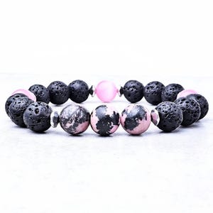 Black Lava Stone Diffuser Bracelet | Pink Cat Eye & Rhodonite