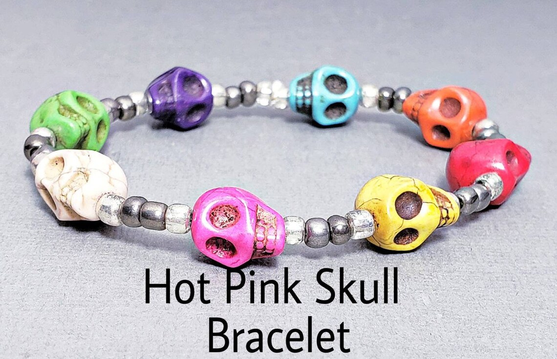 Skull Bracelet Multicolored Skull Bead Bracelet Gemstone Etsy