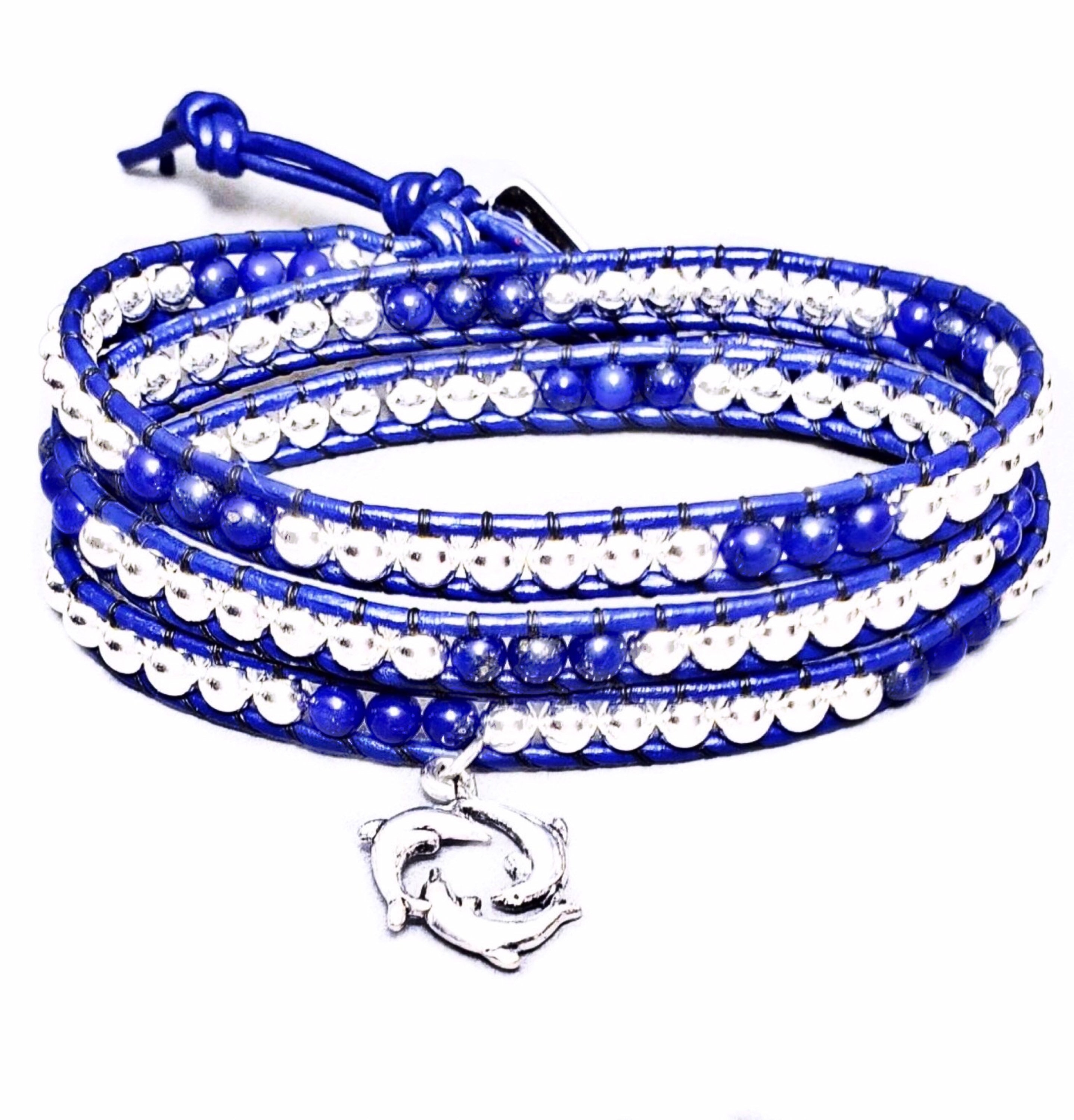 Triple Wrap Leather Bracelet Cobalt Blue Leather Wrap Etsy