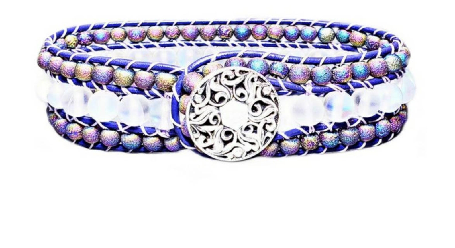 Women's rainbow QUARTZ & Leather Bracelet Etsy