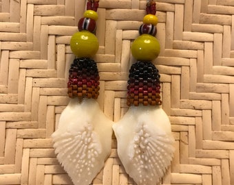 Beaded alligator gar fish scale earrings