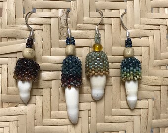 Beaded Alligator Tooth Single Earring
