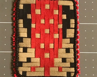 Hand Woven Sew-on Patch with Beaded Edge in Traditional Chitimacha Pattern