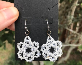 Hand Beaded Snowflake Earrings