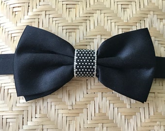 Beaded Satin Bow Tie