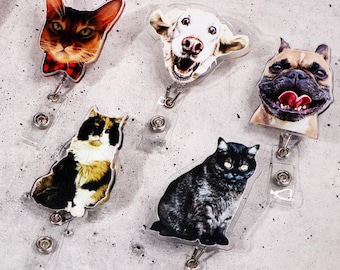 Custom Badge Reel Pet & Face – Dog Cat Nurse ID Holder
