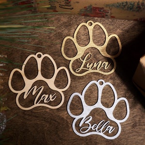 Pet Personalized Ornament, Paw Christmas Ornament, Christmas Place Cards, Wooden Gift Tag, Stocking Decor