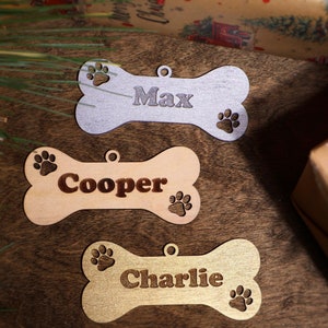 Pet Personalized Ornament, Bone Christmas Ornament, Christmas Place Cards, Wooden Gift Tag, Stocking Decor