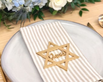 Marque-places étoile de David en bois : décoration juive personnalisée pour les fêtes