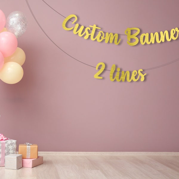 Custom Banner 2 Line Glitter, Custom Party Banner, Personalized Banner, Wedding Custom Banner, Glitter Party Banner, Photo Booth Banner