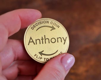Personalized Decision Coin, Couples Names Brass Flip Token, Argument Solver