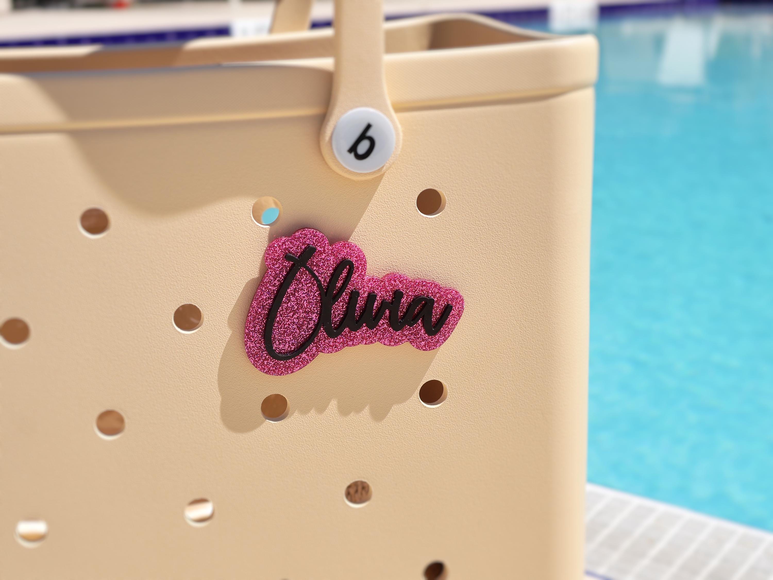 Bogg Bag Charm, Custom Beach Bag Tag, Personalized Acrylic Tote Accessories & Family Name ID Plate