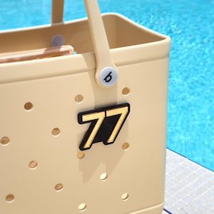 Personalized Bogg Bag Number Charm, 2 Layer Acrylic Sports Tag, Custom Jersey Bit for Pool Tote, Team Bag Tag, Player Gift