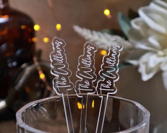 Personalized Wedding Drink Stirrers: Custom Acrylic Cocktail Swizzle Sticks