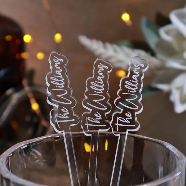 Personalized Wedding Drink Stirrers: Custom Acrylic Cocktail Swizzle Sticks