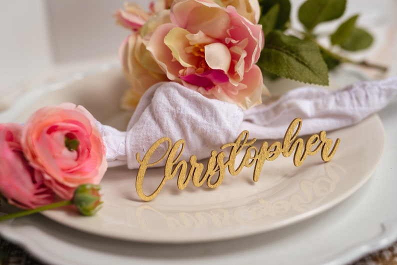 gold wood wedding name tags
name tags
wood name card
name place cards
name cards wedding
name place setting
wooden names
wedding place cards
bachelorette party
wedding favors 
wedding decor 
name plate laser cut names