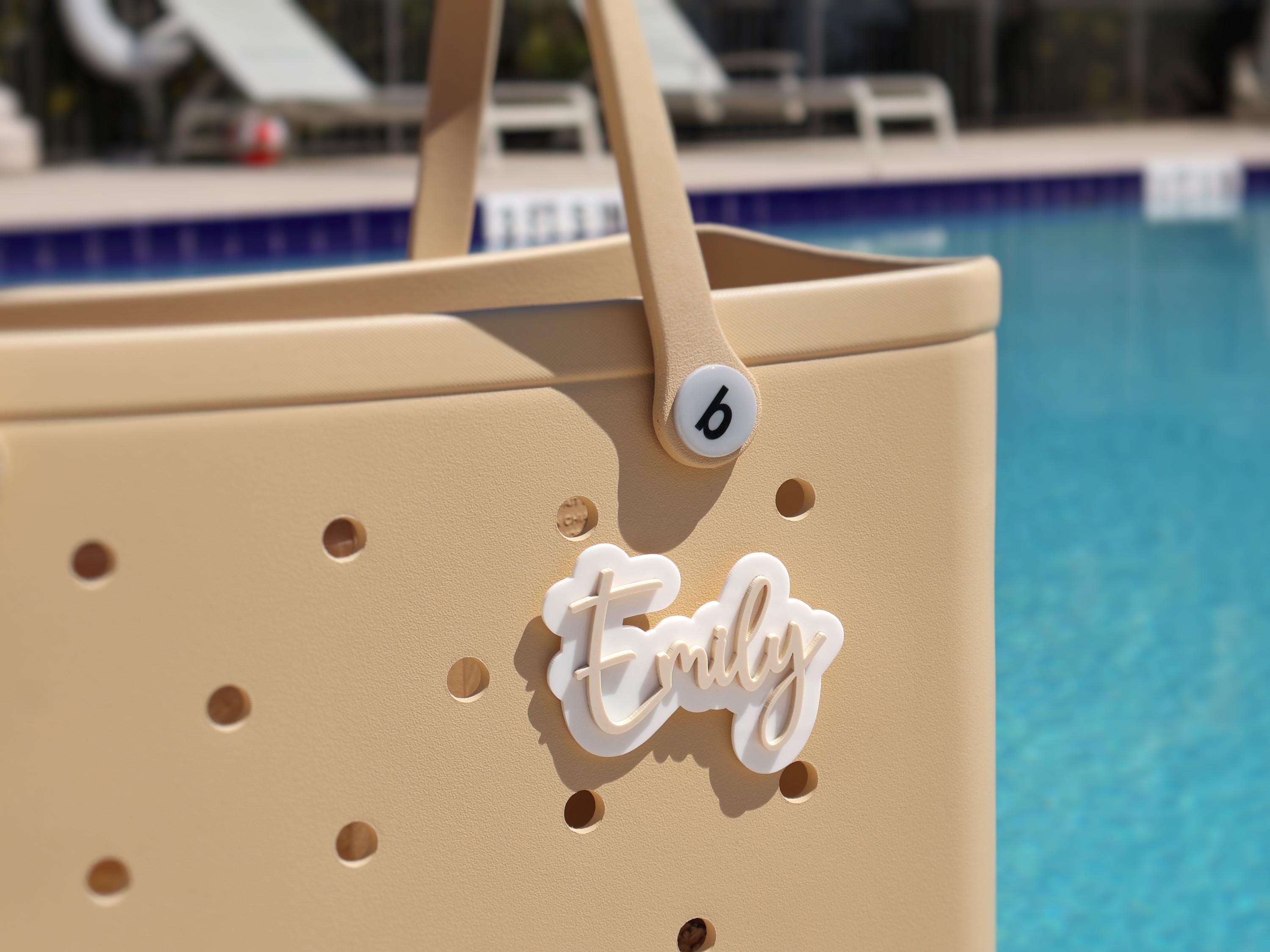 Bogg Bag Charm, Custom Beach Bag Tag, Personalized Acrylic Tote Accessories & Family Name ID Plate