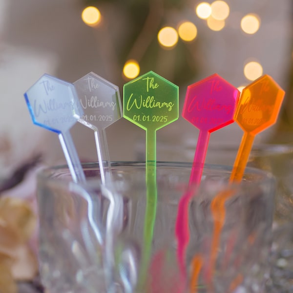 Drink Stirrers Wedding Personalized, Acrylic Cocktail Stir Sticks, Swizzle Sticks, Custom Drink Topper, Charm