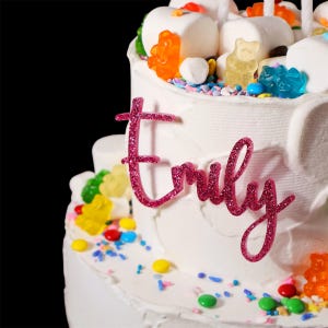 Acrylic Cake Charm, Personalized Cake Topper, Custom Cake Name, Wedding Cake Decoration, Birthday Party Favor Gold Cupcake Tag