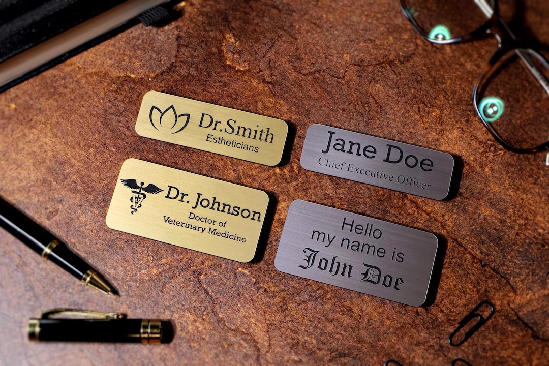 Custom Engraved Name Tag: Magnetic or Pin Backing Logo Employee Badge ...