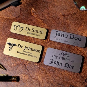 Custom Engraved Name Tag: Magnetic or Pin Backing Logo Employee Badge