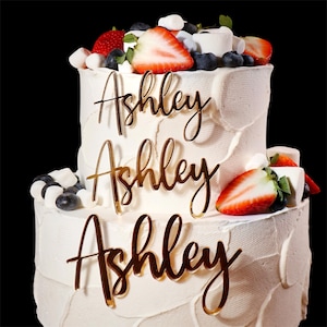 Acrylic Cake Charm, Personalized Cake Topper, Custom Name Tag, Wedding Decoration, Birthday Party Favor Gold Cupcake Tag