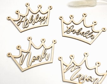 Crown Custom Wood Place Tags Names, Crown Name Tags, Royal Table Decor, Queen King Place Names, Table  Decor Wood Custom Names Regal