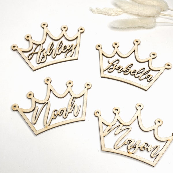 Crown Custom Wood Place Tags Names, Crown Name Tags, Royal Table Decor, Queen King Place Names, Table  Decor Wood Custom Names Regal