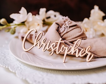 Custom Name Tags, Wedding Place Cards, Birthday Laser Cut Names, Wooden Table Decor, Personalized Name Plates