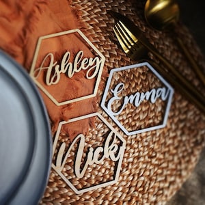 Wedding Place Cards, Wooden Name Tags, Place Setting, Birthday Laser Cut Names, Wedding Decor Geometric Names