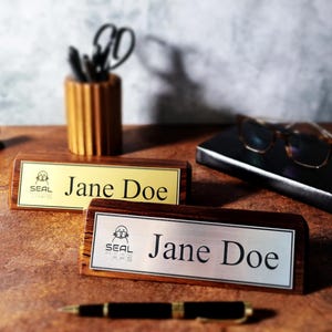 Desk Name Plate, Custom Tabletop Sign, Personalized Wood office plaque, Company Logo Name Plate, Engraved Executive Plate