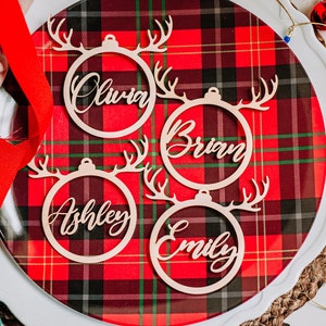 Stocking Tags Personalized, Name Christmas Ornament, Christmas Place Cards, Wooden Gift Tag, Reindeer Table Decor