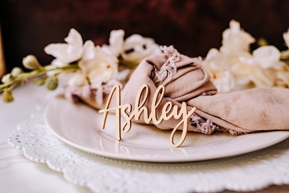 Birch Wood Name Place Cards: Wedding & Birthday Tag Decor 2 inch Tall