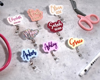 Custom Badge Reel, Personalized Retractable ID Holder for Nurse or Teacher Gift