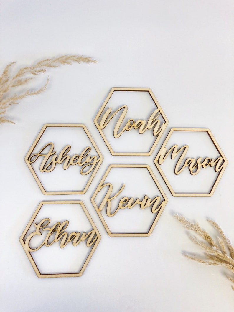 Wedding Place Names Wedding Table Decor Custom Wood Wedding Birthday Place Tags Names Wedding Name Tags Wedding Decor Geometric Names