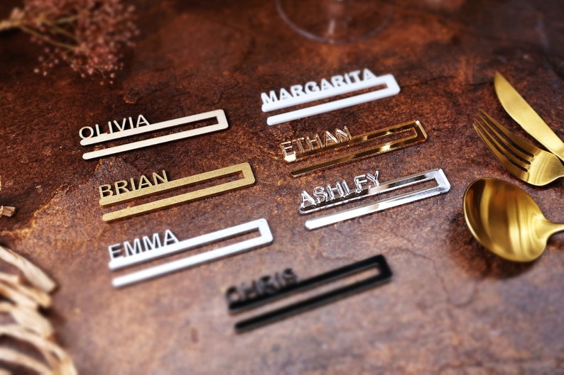 custom napkin rings wooden name cards guest place card bachelorette dinner party name tag stationary place tag napkin rings personalised napkin gold mirror table place names  wedding placenames dinner party tags event names corporate decor custom tag