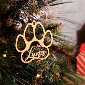 Pet Personalized Ornament, Paw Christmas Ornament, Christmas Place Cards, Wooden Gift Tag, Stocking Decor