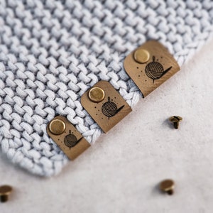 Crochet Label Tags, Custom Faux Leather Product Tag, Vegan Leather Rivet Knit Labels, Knitting No Sew Logo Label