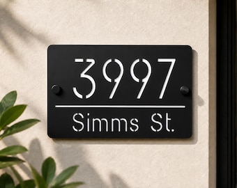 Personalized House Number Sign, Matte Black Acrylic Address Plaque, White or Mirror Backing