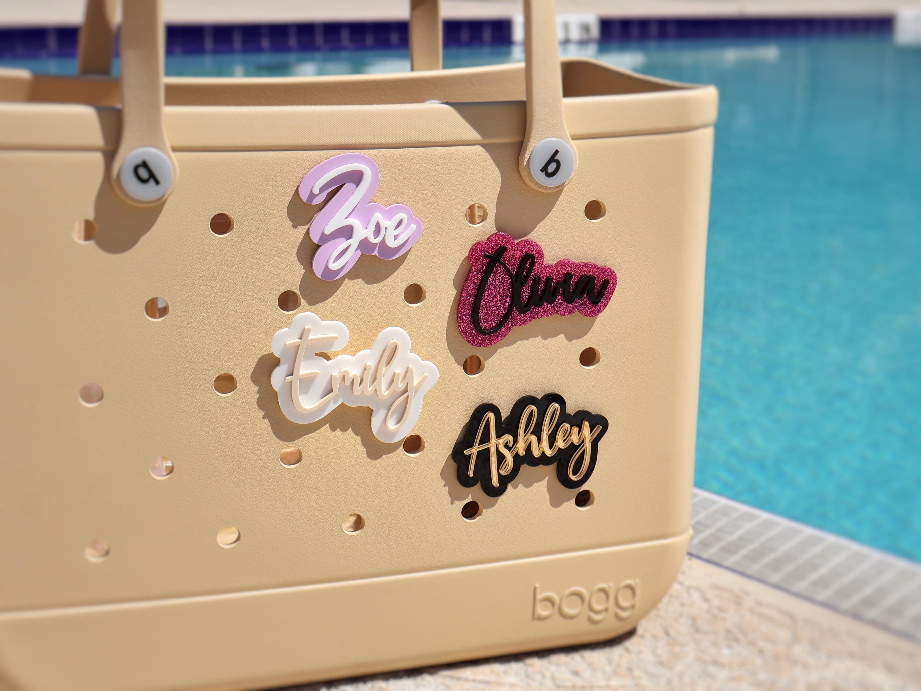 Bogg Bag Charm, Custom Beach Bag Tag, Personalized Acrylic Tote Accessories & Family Name ID Plate