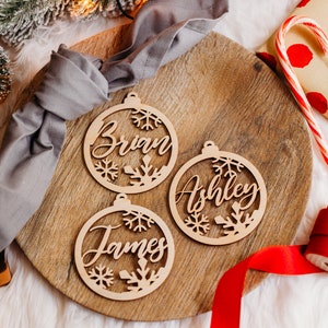 Holiday Ornament Personalized, Stocking Name Tags, Christmas Ornament, Acrylic Winter Place Cards, Wooden Gift Tag